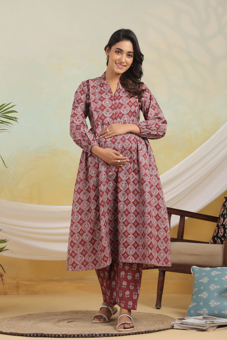 Rust Horizon Maternity & Nursing Kurta Set
