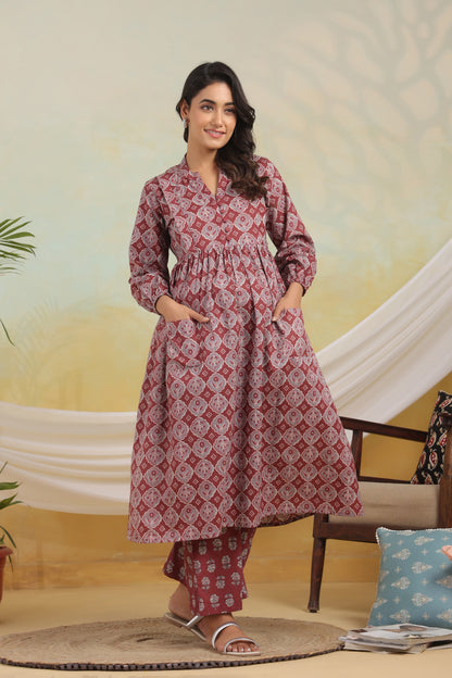 Rust Horizon Maternity & Nursing Kurta Set