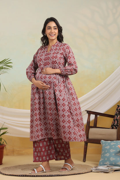 Rust Horizon Maternity & Nursing Kurta Set