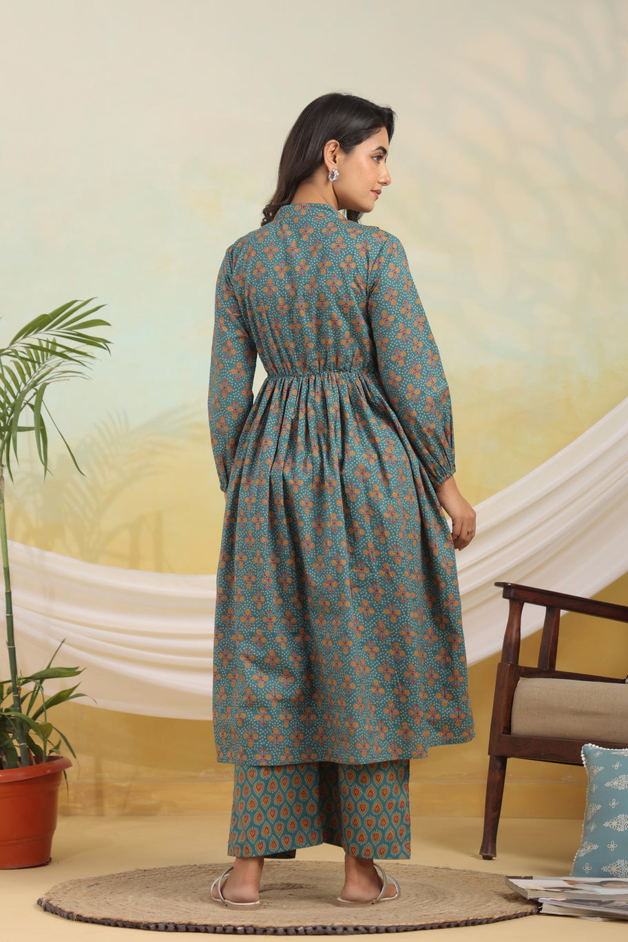 Teal Tranquility Maternity & Nursing Kurta Set