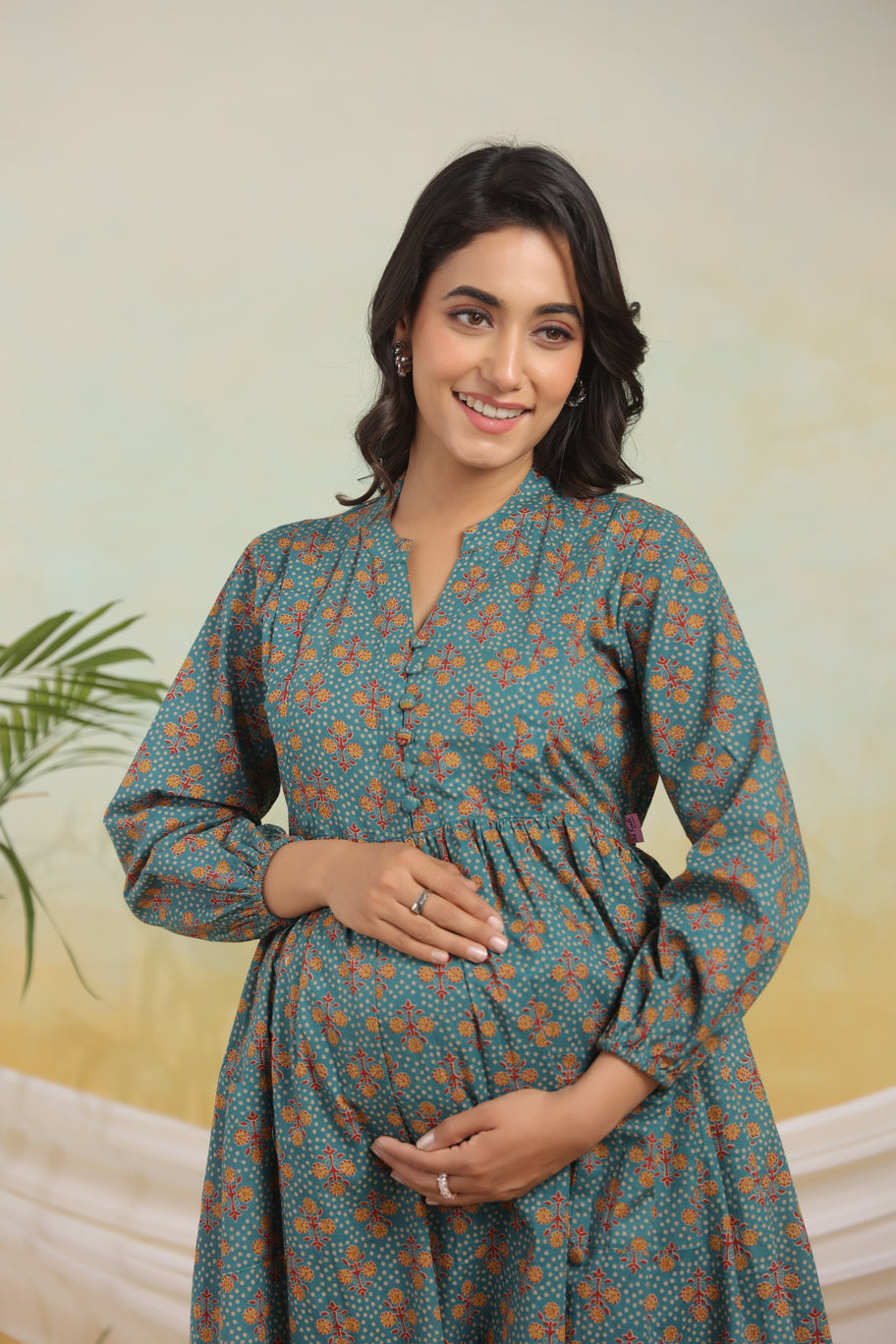 Teal Tranquility Maternity & Nursing Kurta Set
