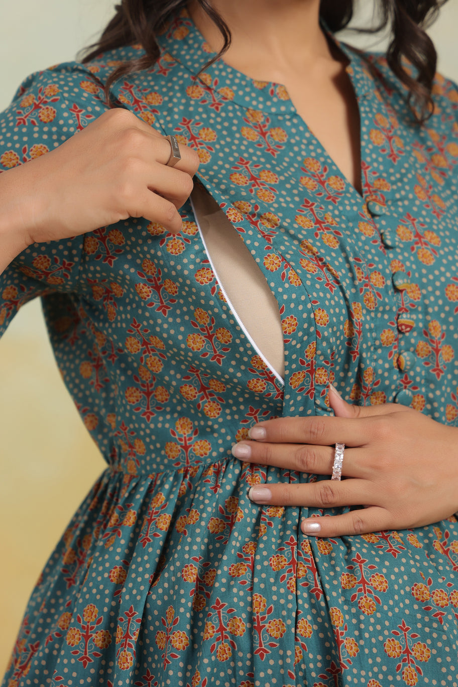 Teal Tranquility Maternity & Nursing Kurta Set