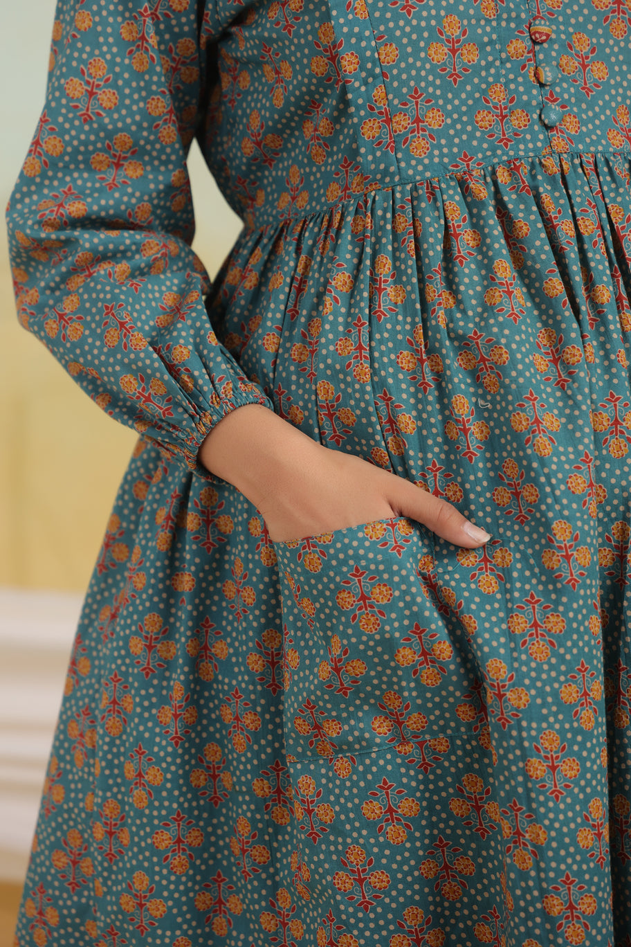 Teal Tranquility Maternity & Nursing Kurta Set