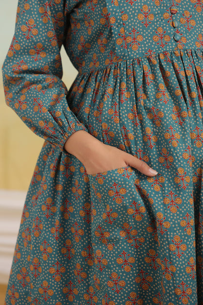 Teal Tranquility Maternity & Nursing Kurta Set