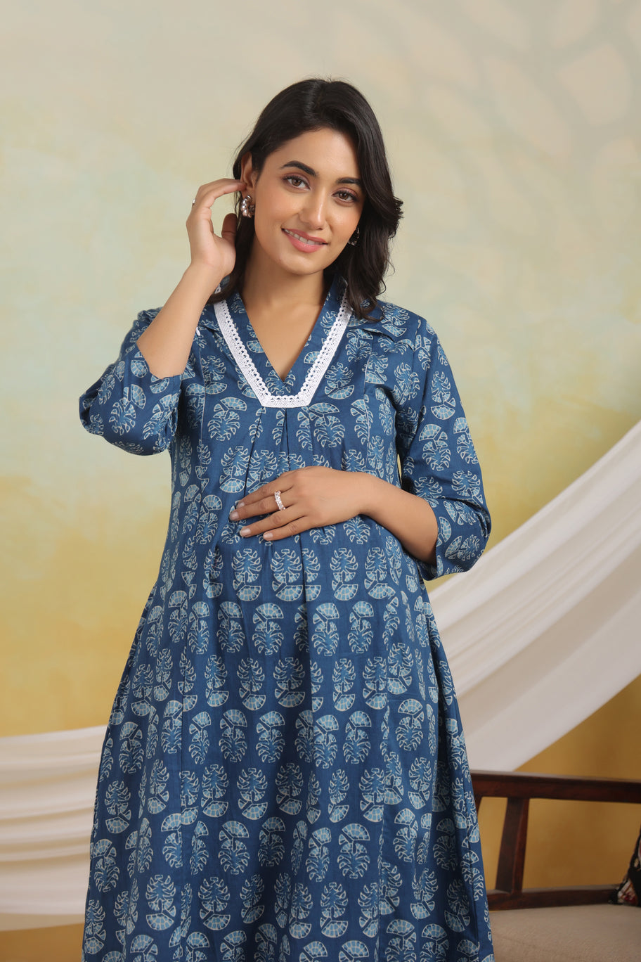 Indigo Elegance Maternity & Nursing Kurta Set
