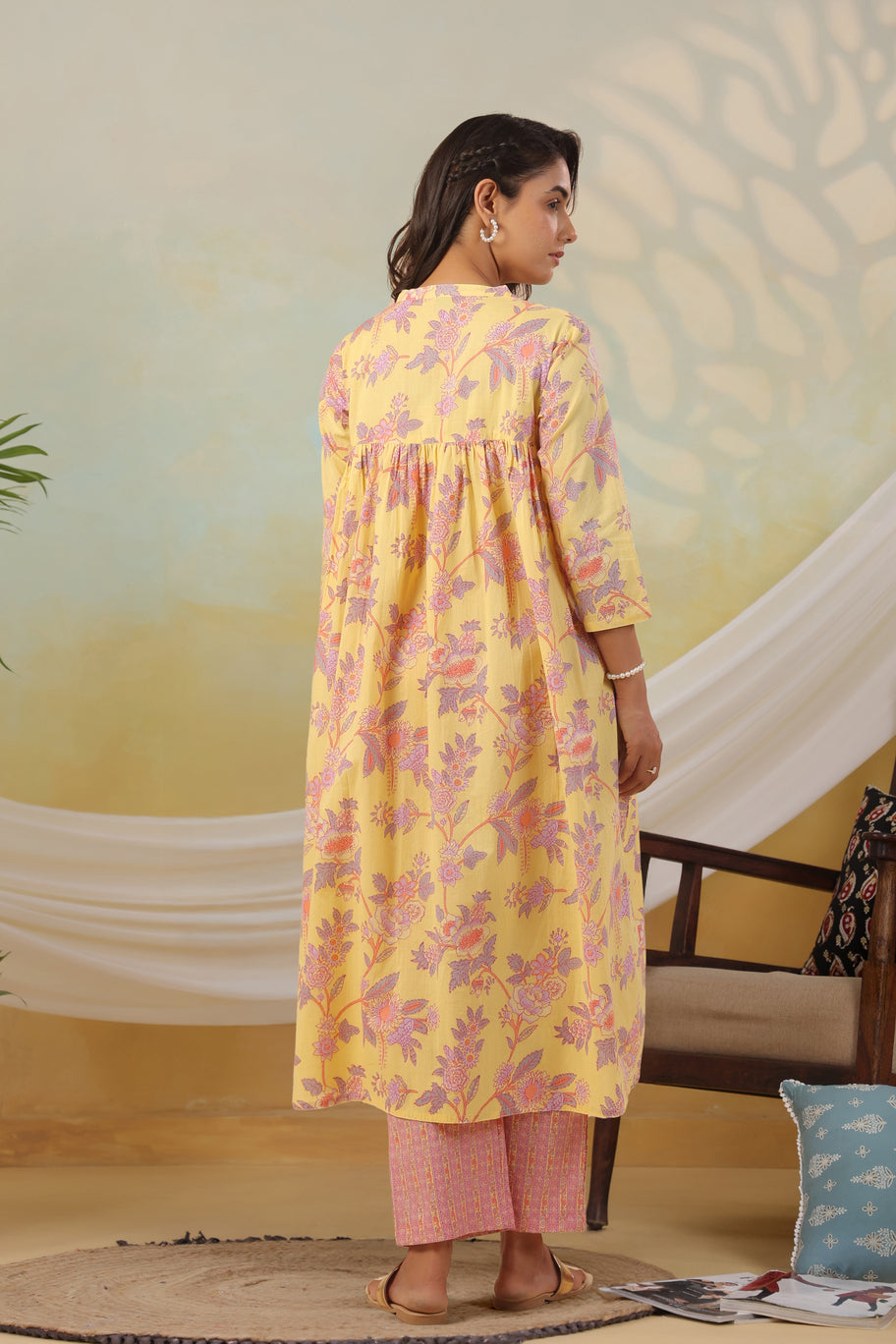 Yellow Amber Bloom Maternity & Nursing Kurta Set
