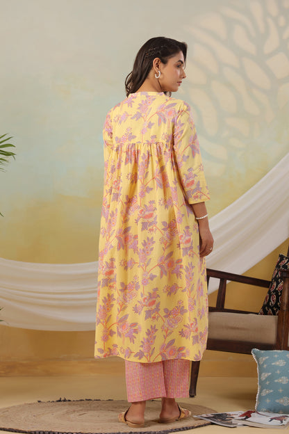 Yellow Amber Bloom Maternity & Nursing Kurta Set