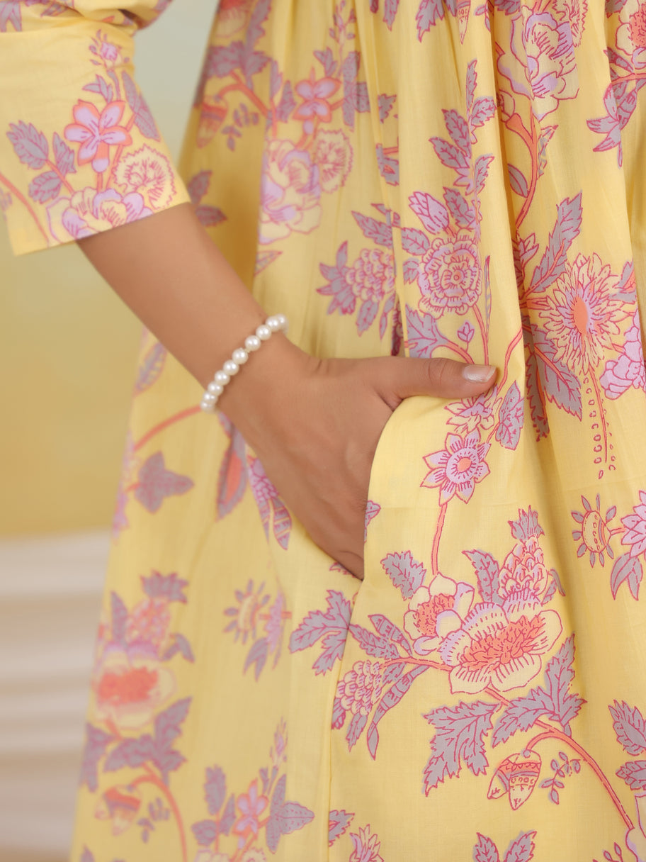 Yellow Amber Bloom Maternity & Nursing Kurta Set