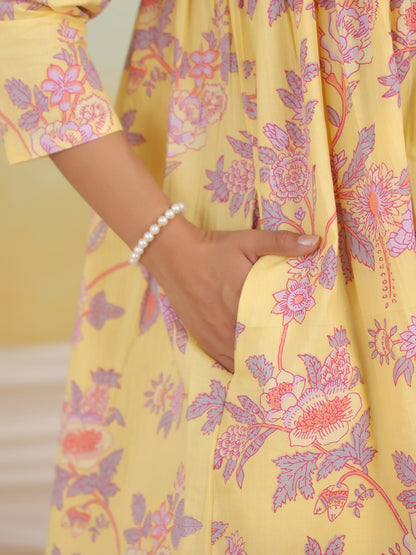 Yellow Amber Bloom Maternity & Nursing Kurta Set
