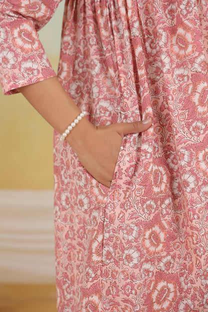 Peach Bloom Maternity & Nursing Kurta Set