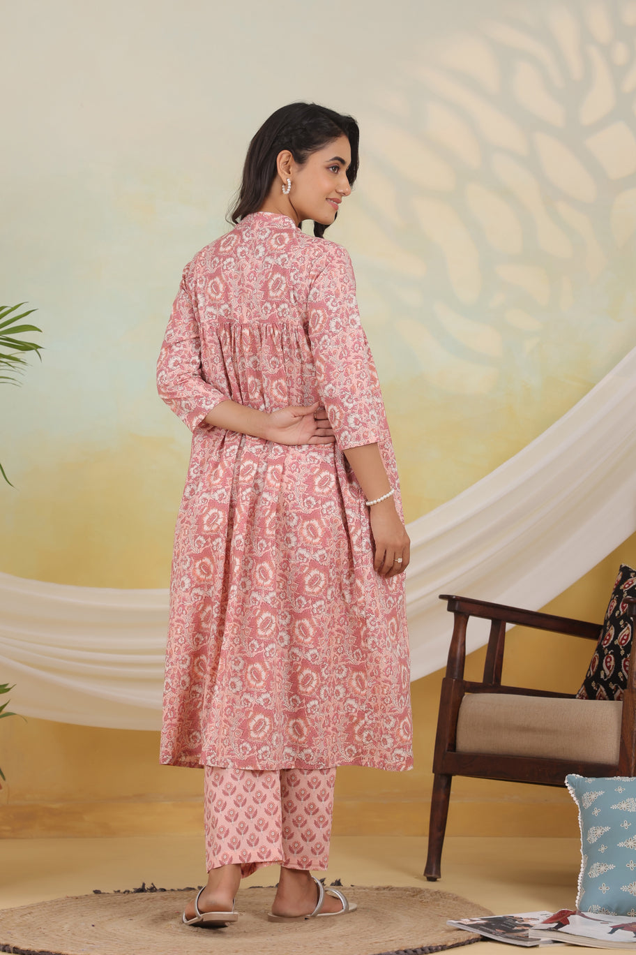 Peach Bloom Maternity & Nursing Kurta Set
