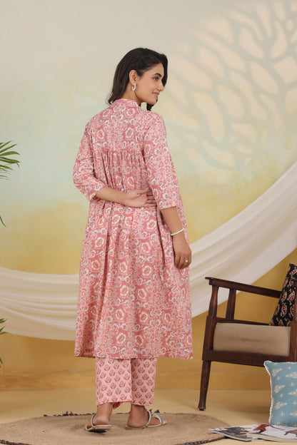 Peach Bloom Maternity & Nursing Kurta Set