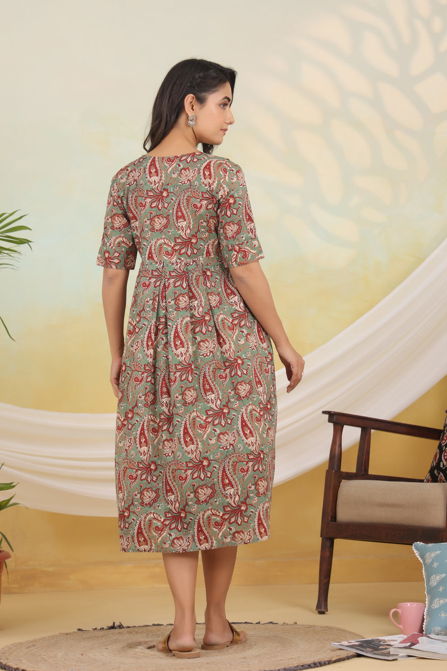 Persian Paisley Angrakha Maternity & Nursing Dress