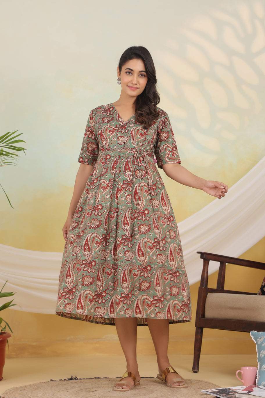 Persian Paisley Angrakha Maternity & Nursing Dress