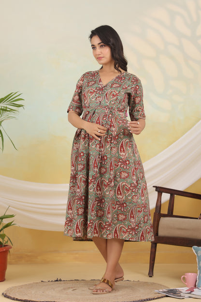 Persian Paisley Angrakha Maternity & Nursing Dress