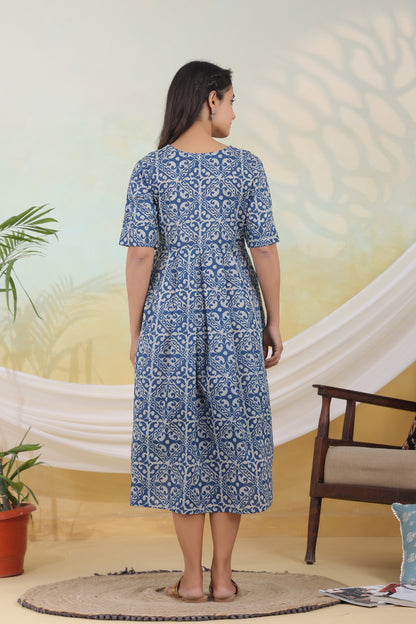 Tribal Indigo Angrakha Maternity & Nursing Dress