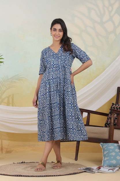 Tribal Indigo Angrakha Maternity & Nursing Dress
