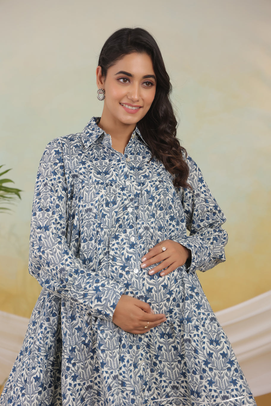 Leafy Elegance Maternity & Nursing Dress