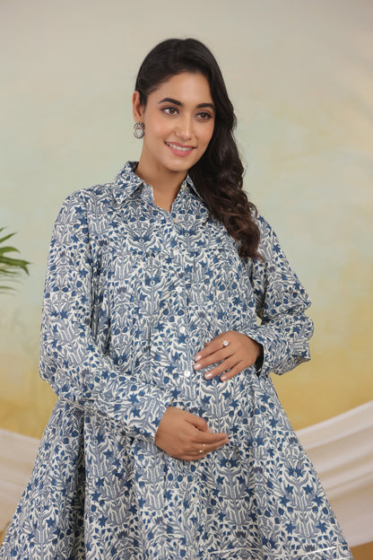 Leafy Elegance Maternity & Nursing Dress