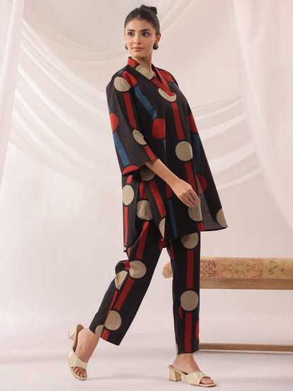 Tribal Echo Black Cotton Co-ord Set