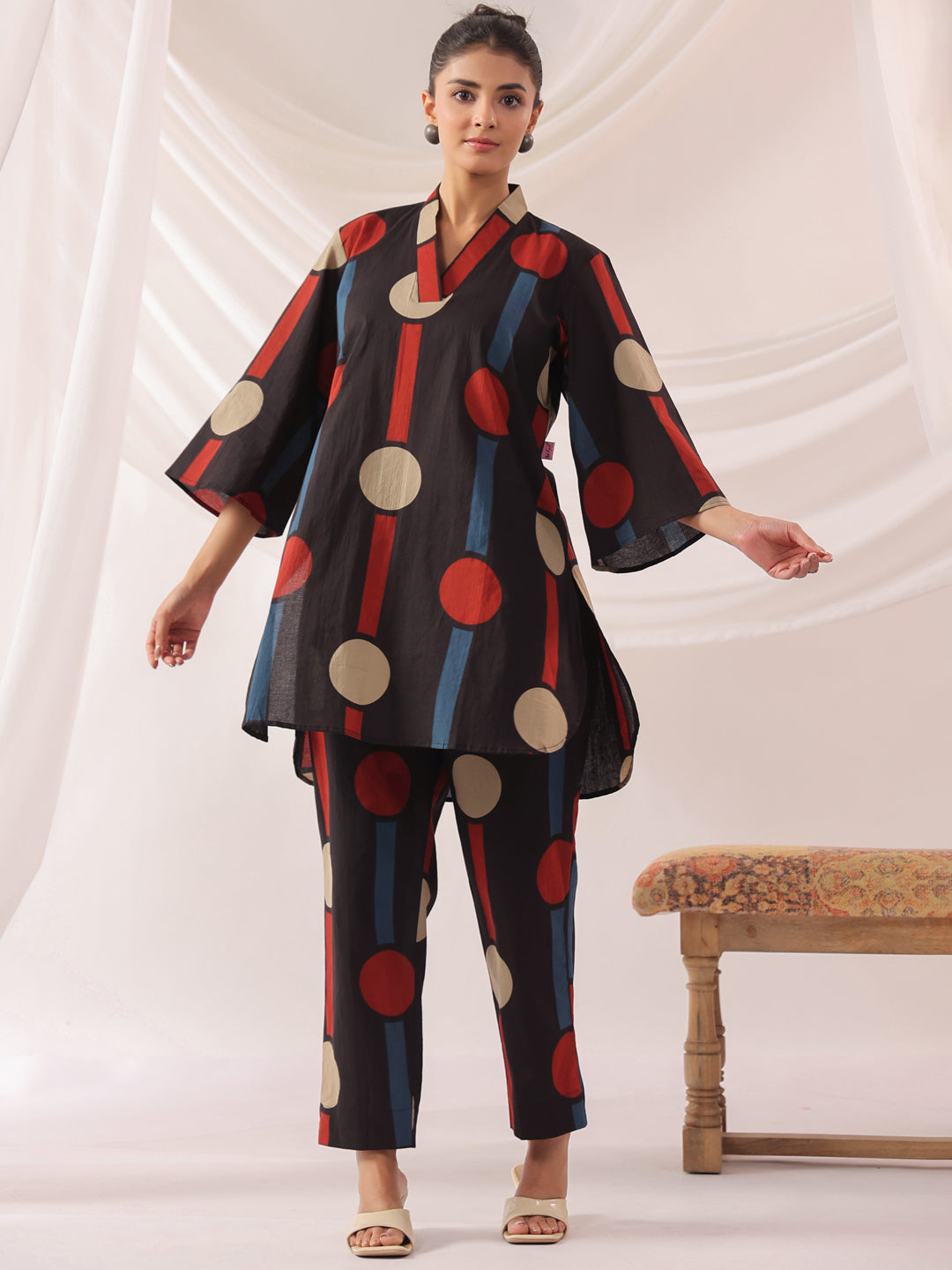 Tribal Echo Black Cotton Co-ord Set