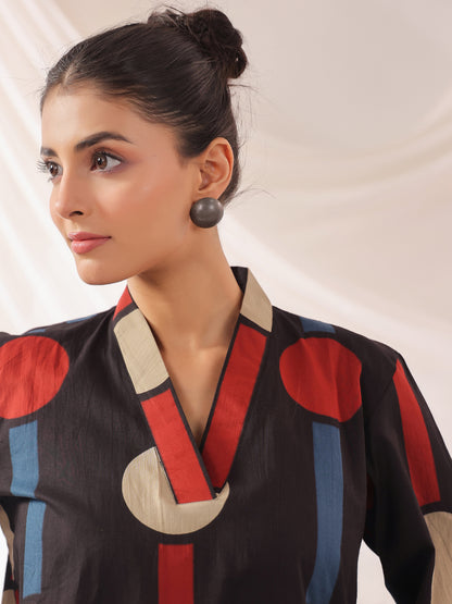 Tribal Echo Black Cotton Co-ord Set