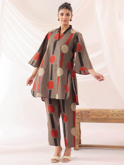 Tribal Echo Grey Cotton Co-ord Set