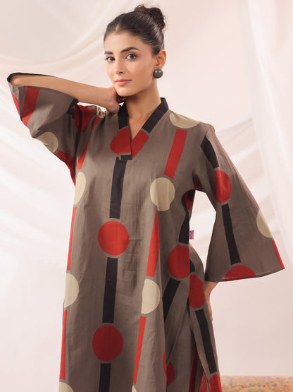 Tribal Echo Grey Cotton Co-ord Set