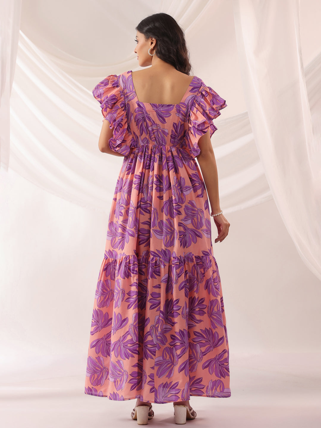 Whispering Leaves Pink Cotton Tier Dress