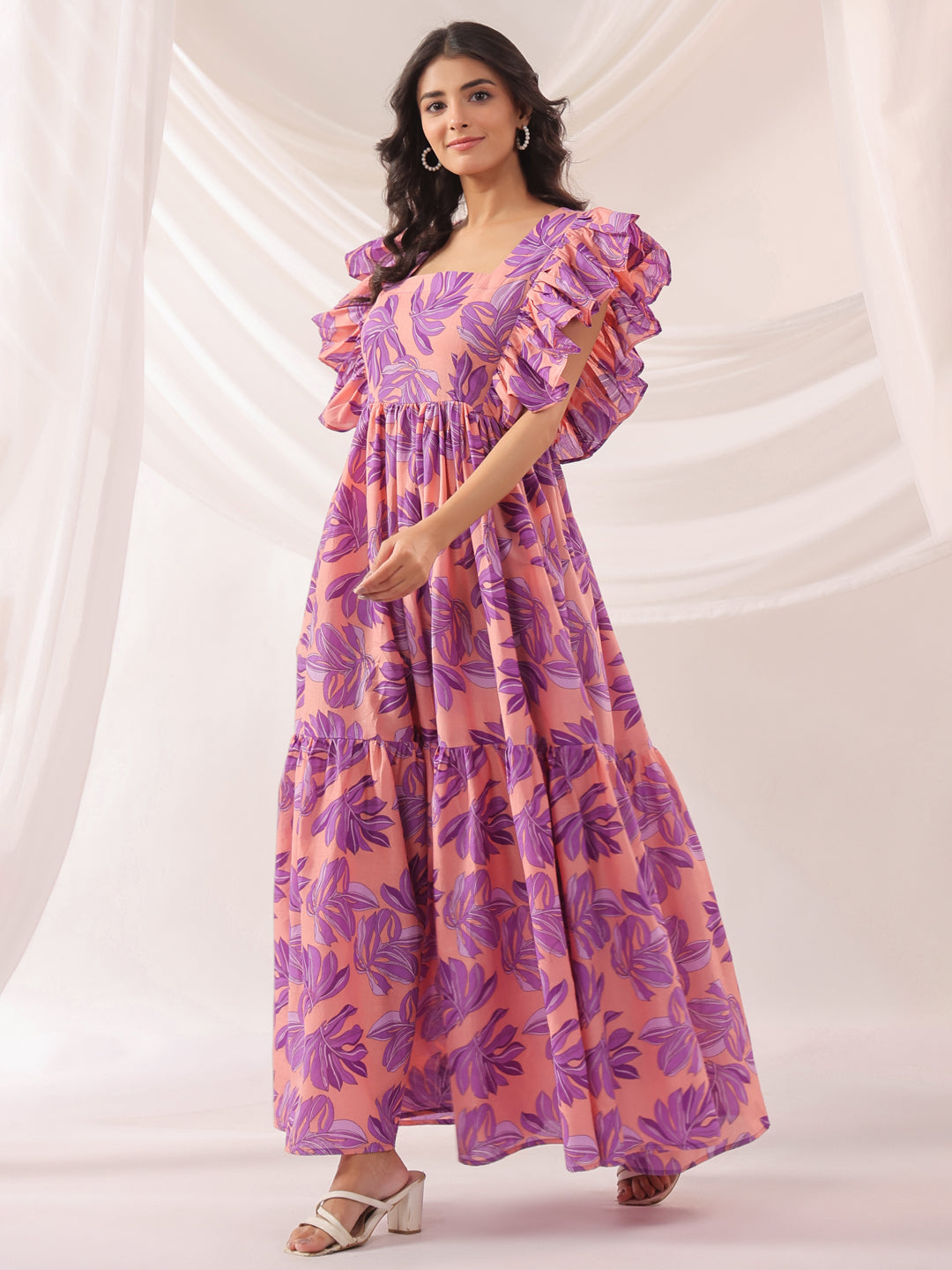 Whispering Leaves Pink Cotton Tier Dress