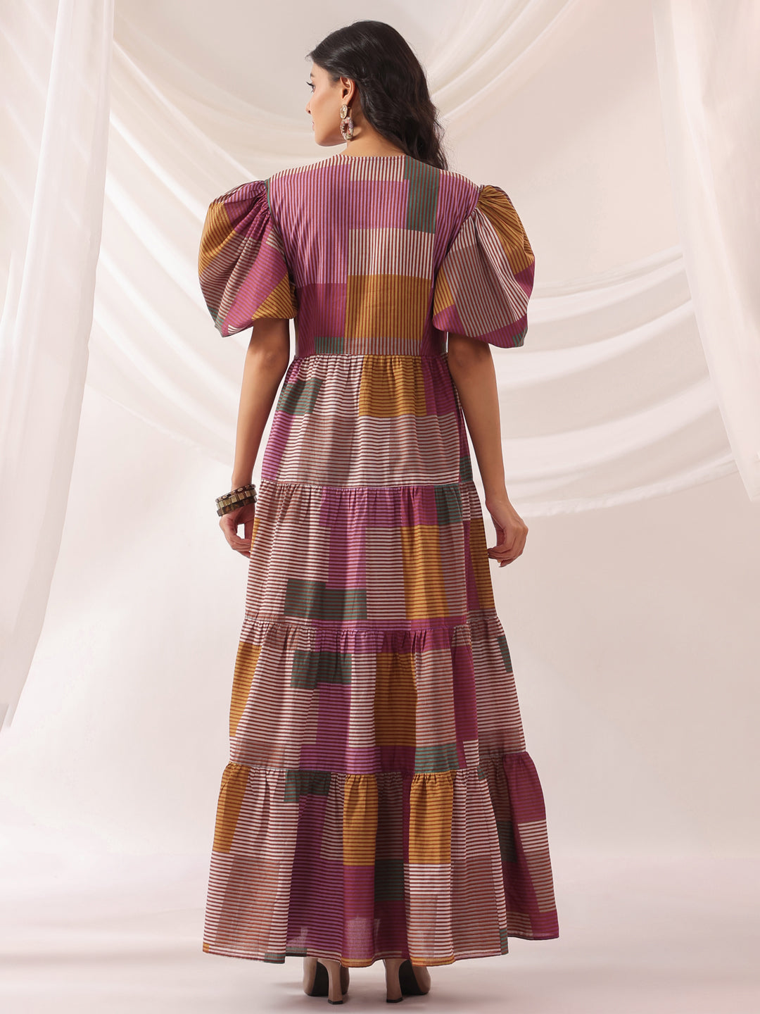 Geometric Grace Cotton Tier Dress