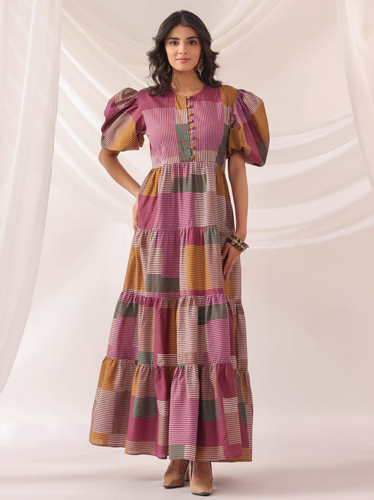 Geometric Grace Cotton Tier Dress