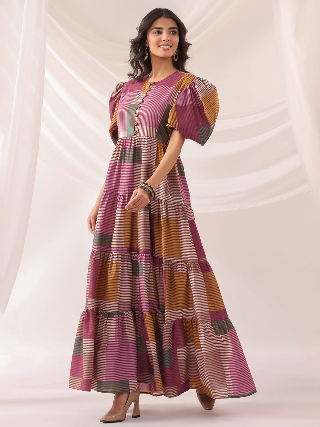 Geometric Grace Cotton Tier Dress