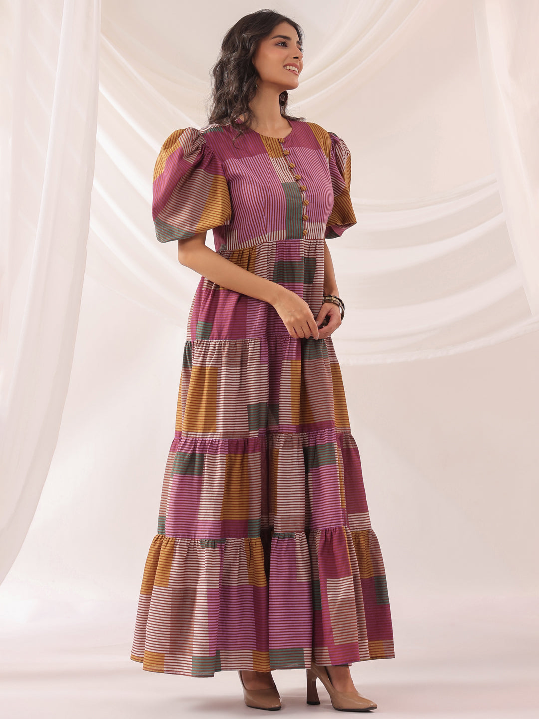 Geometric Grace Cotton Tier Dress