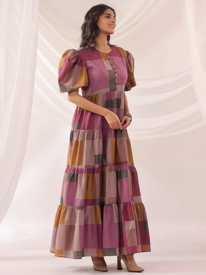 Geometric Grace Cotton Tier Dress