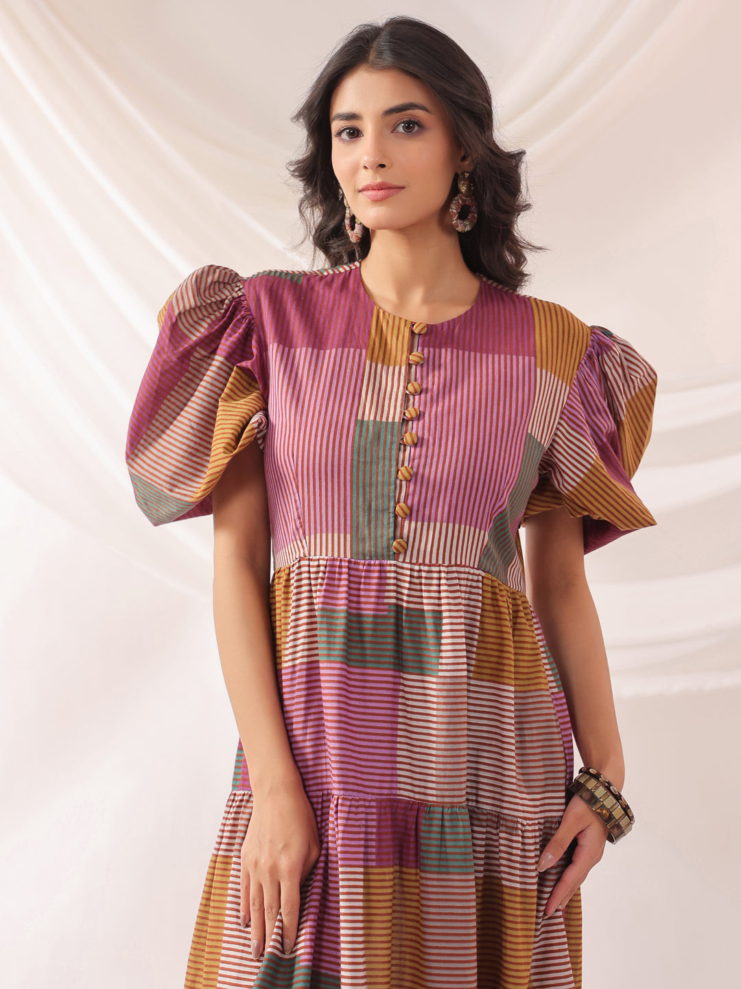 Geometric Grace Cotton Tier Dress