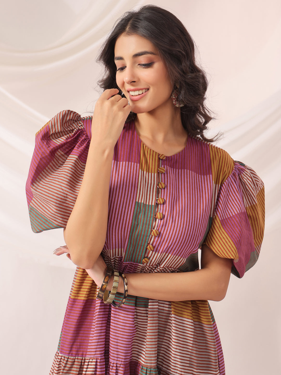 Geometric Grace Cotton Tier Dress