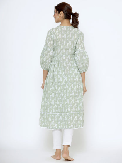 Paisley Charm On Light Green Maternity & Nursing Kurta