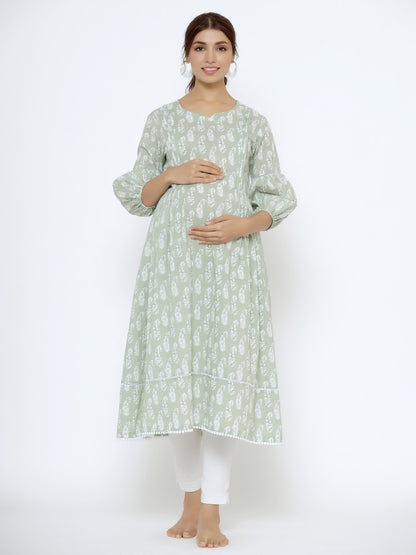 Paisley Charm On Light Green Maternity & Nursing Kurta