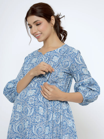 Floral Lagoon Maternity & Nursing Kurta