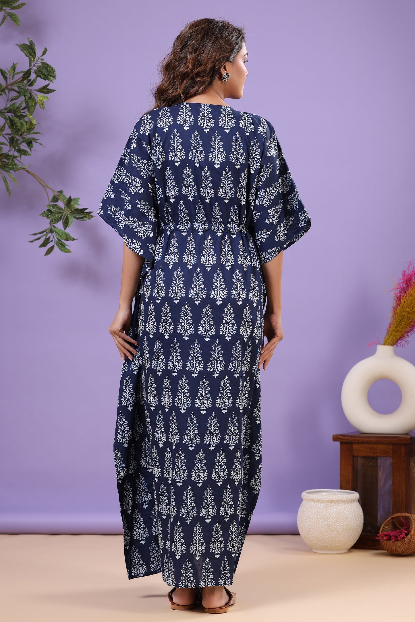 Nature's Indigo Canvas Maternity & Nursing Kaftan