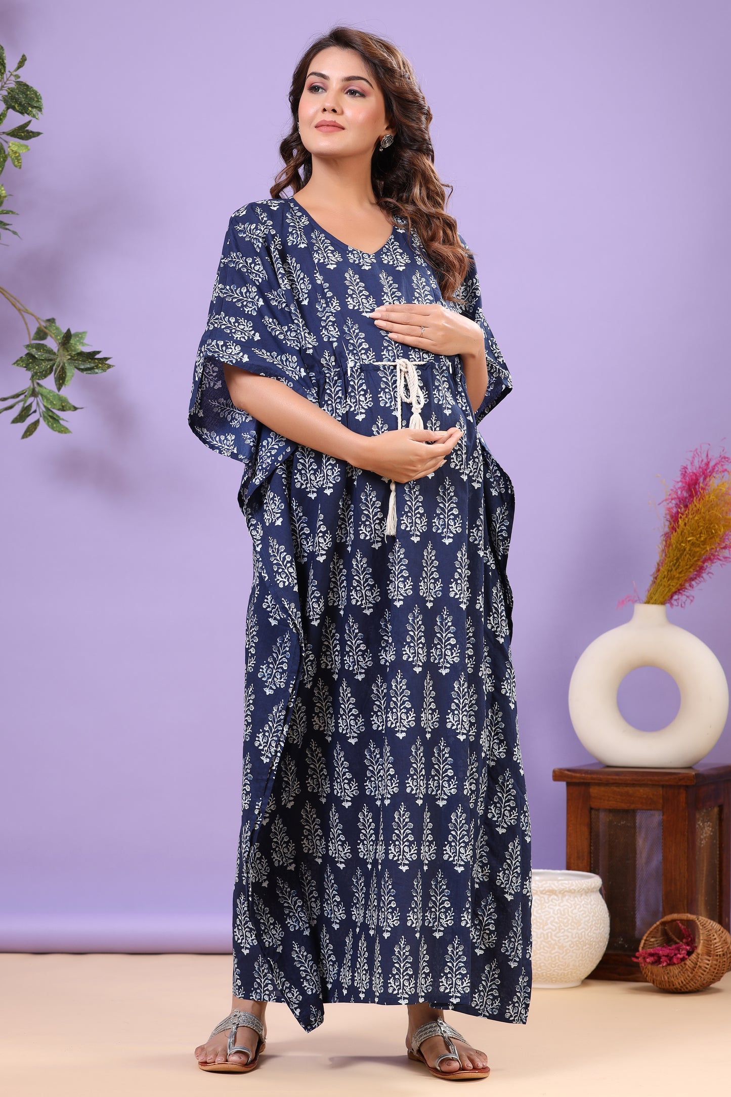 Nature's Indigo Canvas Maternity & Nursing Kaftan