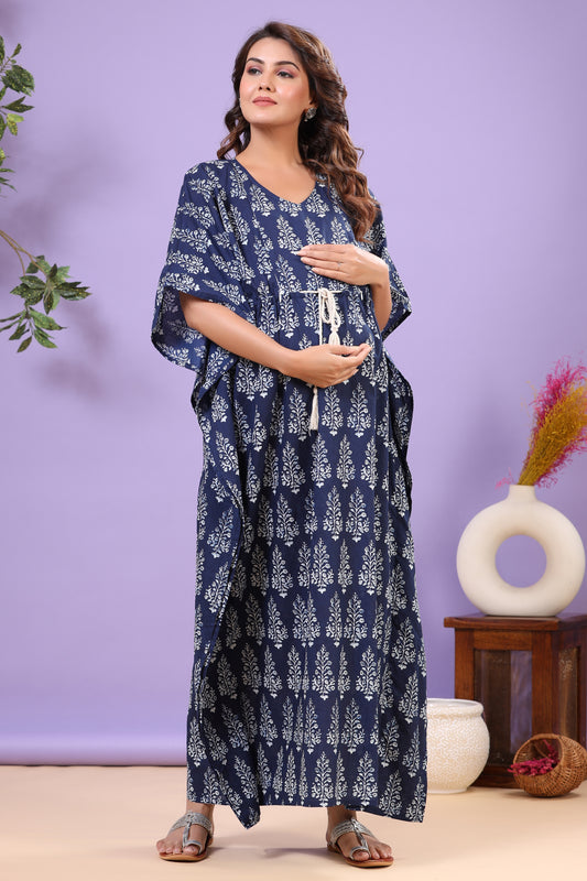 Nature's Indigo Canvas Maternity & Nursing Kaftan