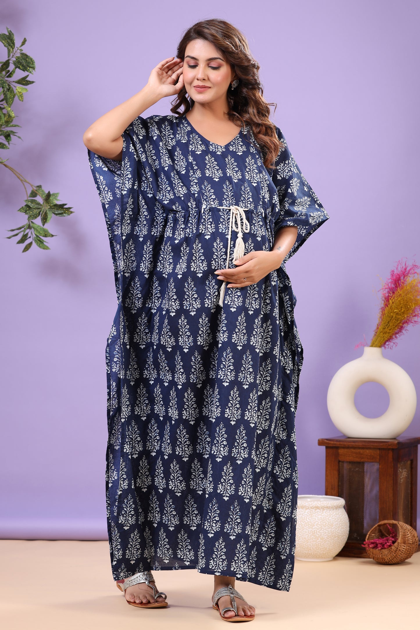 Nature's Indigo Canvas Maternity & Nursing Kaftan