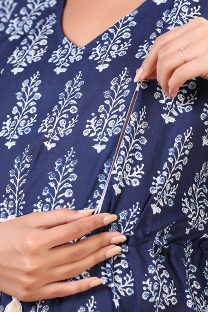 Nature's Indigo Canvas Maternity & Nursing Kaftan