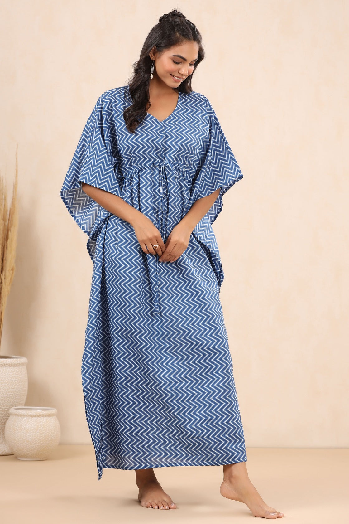 Whimsical Zigzags Cotton Kaftan