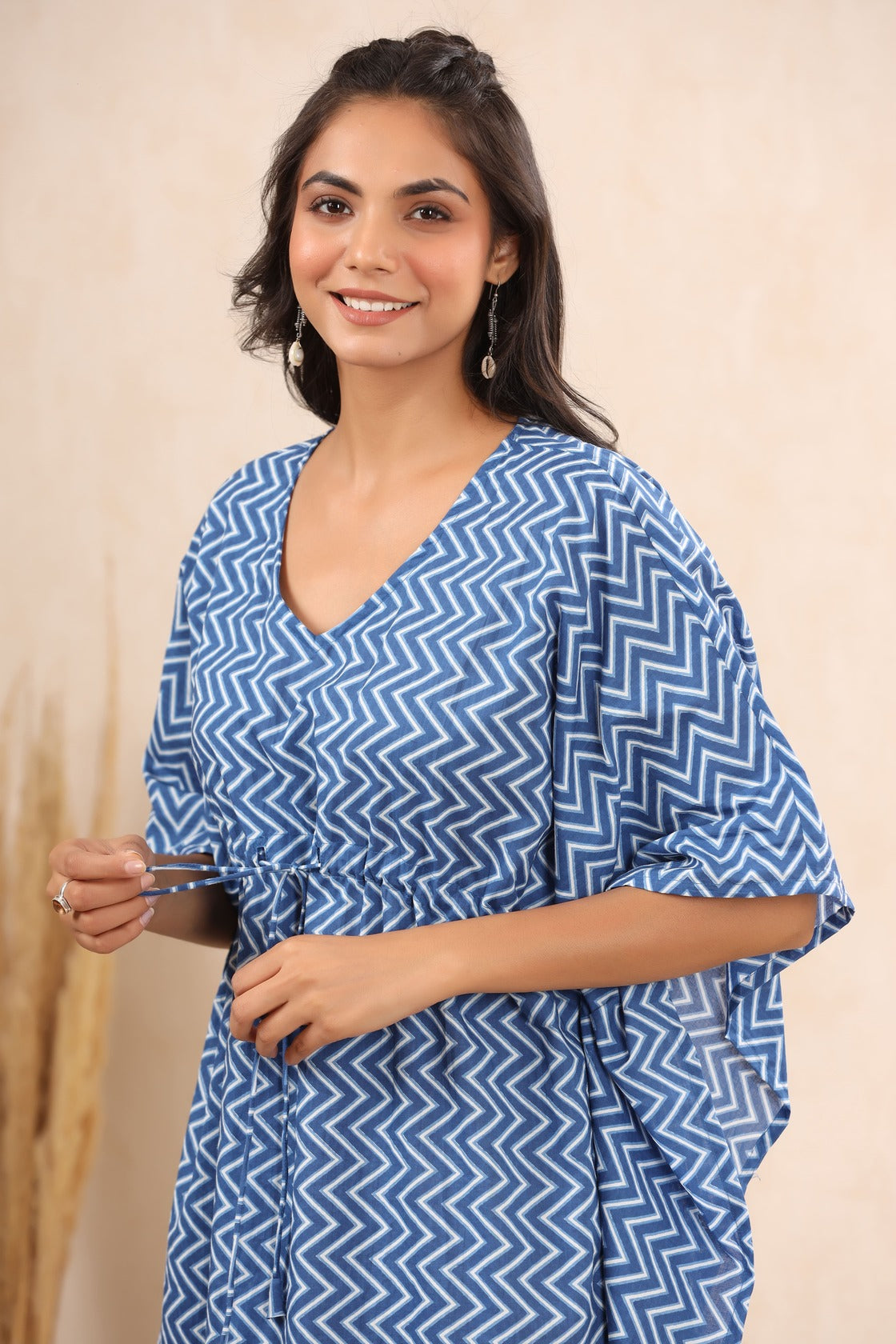 Whimsical Zigzags Cotton Kaftan