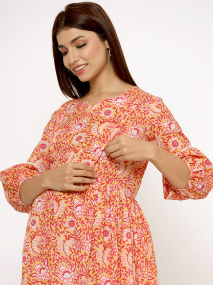 Sunlit Blossoms Yellow Maternity & Nursing Kurta