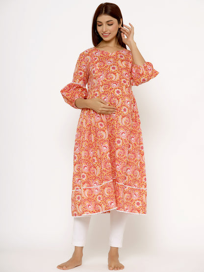 Sunlit Blossoms Yellow Maternity & Nursing Kurta