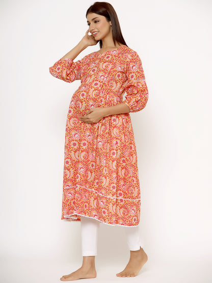 Sunlit Blossoms Yellow Maternity & Nursing Kurta